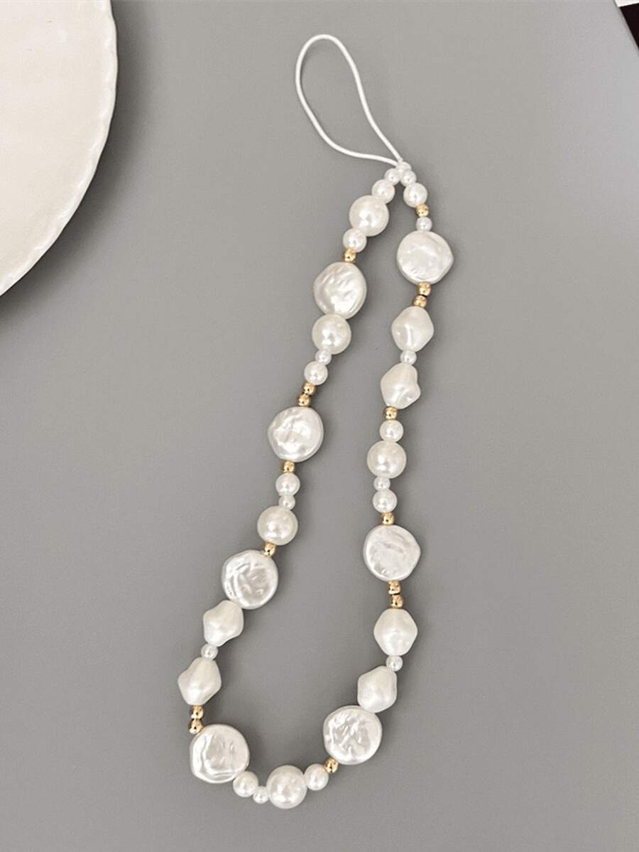 Ceramic Link Bracelet - Asymmetric pearl bracelet with golden beads