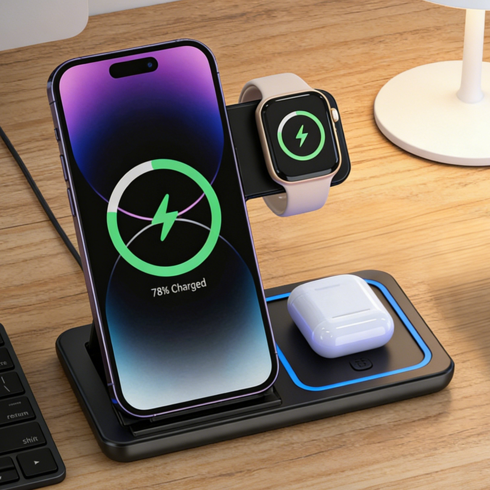 Wireless Charger Watch - Foldable 3 in 1 Wireless Charging