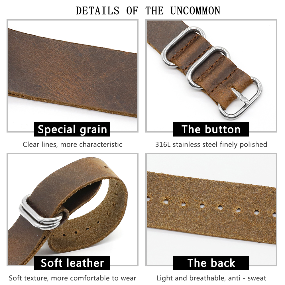 Genuine Leather Watch Band 18m - đánh giá và giá Nylon Nato Strap