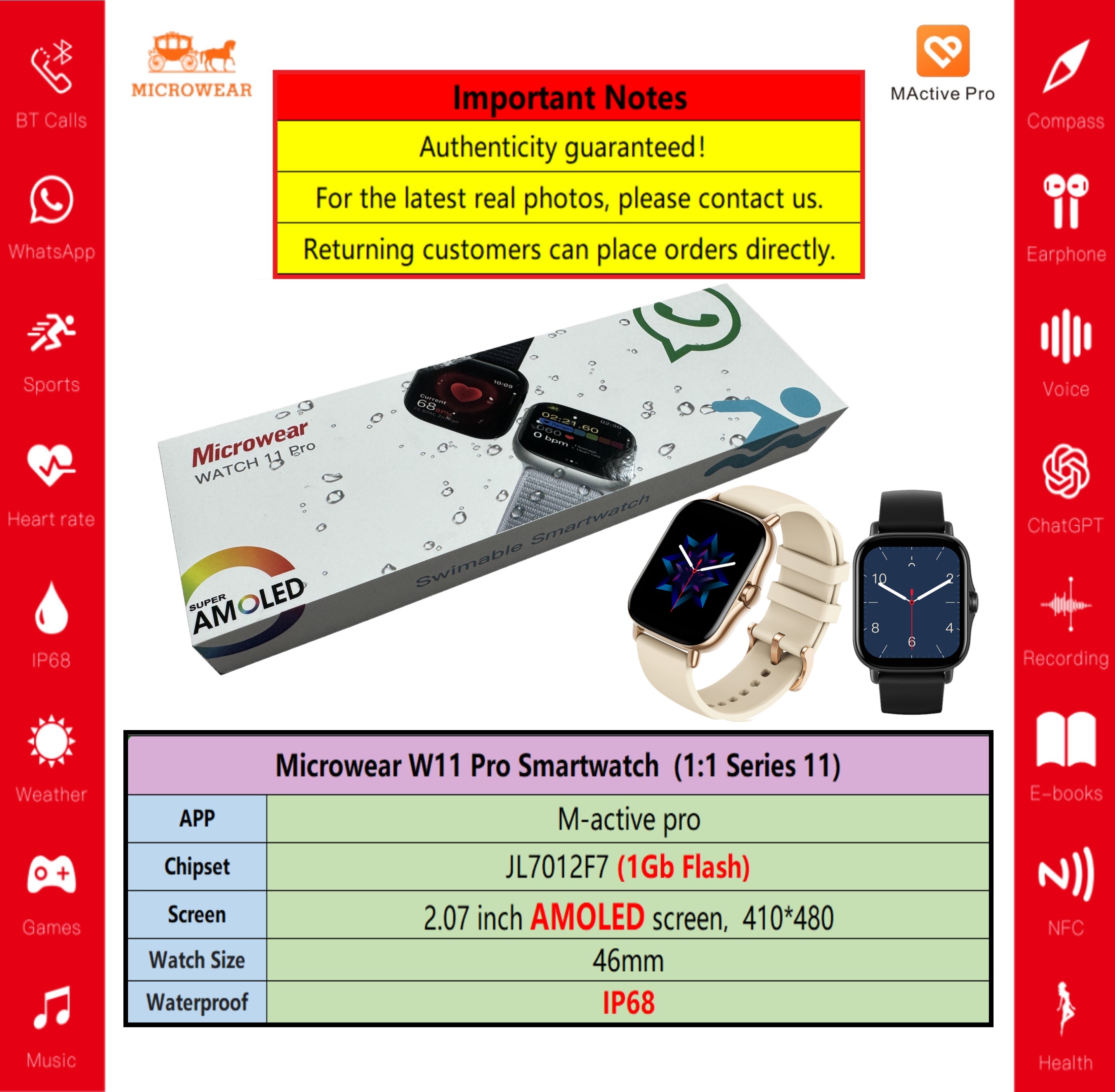 Swiming-proof W11P Smartwtch R - đánh giá và giá Smartwatch M Active