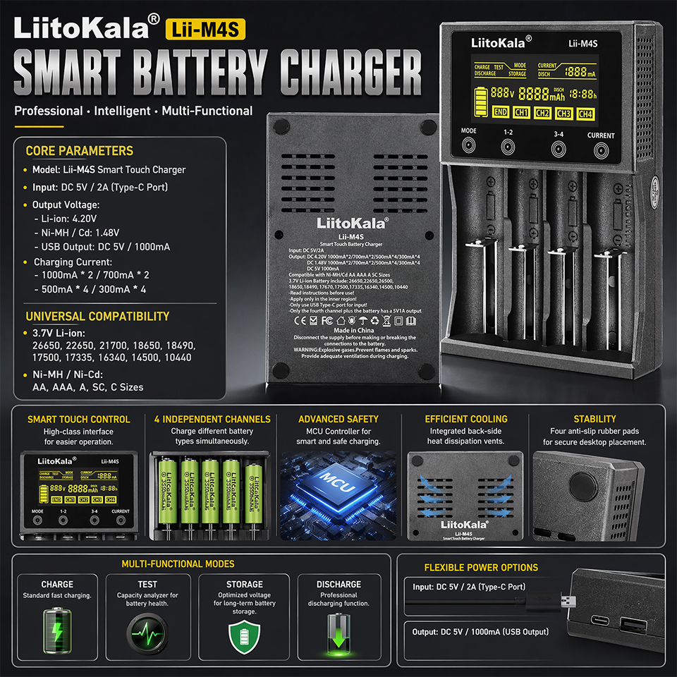 Lii-M4S Smart Touch 4-Slot Bat - đánh giá và giá Smart Accessories