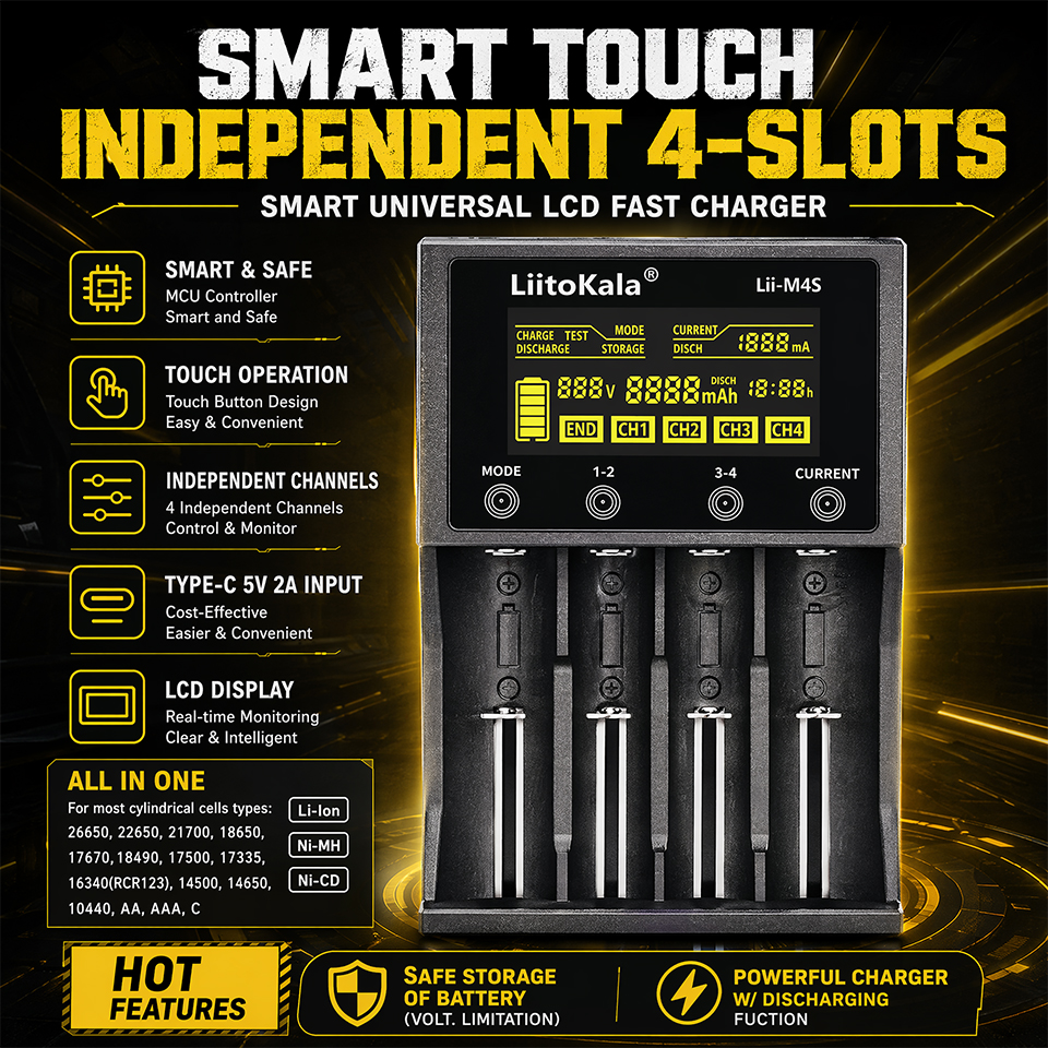 Lii-M4S Smart Touch 4-Slot Bat - đánh giá và giá Smart Accessories